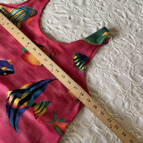 Vintage Jostar Tank Dress Pink Maxi Fish Print 90s Beach Stretch Slinky USA made - Picture 6 of 11